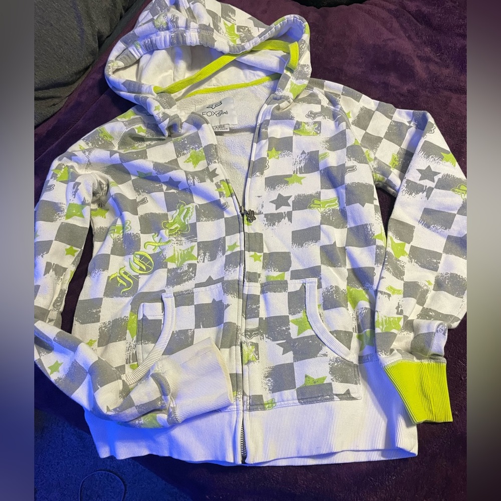 Checkered Fox Girls zip-up Hoodie (XL)